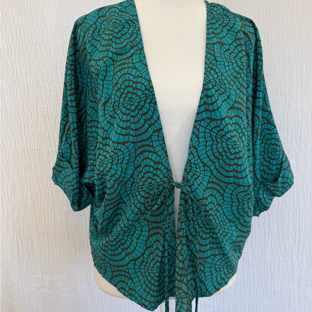 Gibson Turquoise and Brown Floral Top
